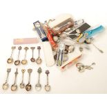 A collection of hallmarked silver and silver plated commemorative collectable teaspoons, the