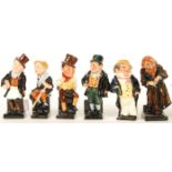 A group of ten Royal Doulton Dickensian figurines to include Captain Cuttle Sam Weller , Sairey Gamp