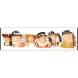 A group of six Royal Doulton character jugs to include Old King Cole , Yeoman D6873 , Old