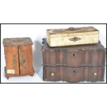 A group of vintage boxes dating from the 19th century to include a white painted glove box , a