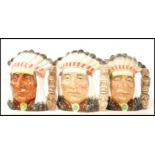 A group of three Royal Doulton character jugs all entitled ' North American Indian ' D6611 ,