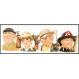 A group of four Royal Doulton character jugs to include The Fireman D6697 , The Gardener D6630 and
