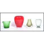 A group of four vintage 20th century studio art glass pieces to include Whitefriars , Cased vase