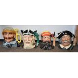 A group of 5 Royal Doulton character jugs to include Veteran Motorist D6633 , Sancho Panca D6456 ,