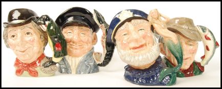 A group of four Royal Doulton character jugs to include The Poacher D6429 , Old Salt D6551 , The