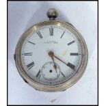 An early 20th century silver cased pocket watch by AWW Co Waltham. The white enamel face with
