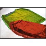 Two vintage 20th century cotton Chenille tablecloths in vibrant green and red colours having