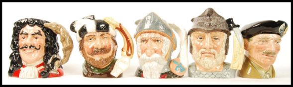 A group of five Royal Doulton character jugs to include Gladiator D6550 , Captain Hook D6947 , The