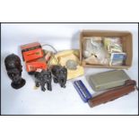 A group of vintage items to include tribal ebony art , boxed Viewmasters , cigarette cards ,
