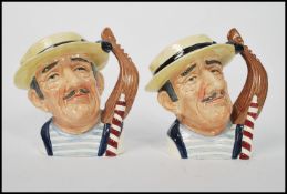 A pair of Royal Doulton large character jugs, The Gondolier. D6589. The handles modelled as