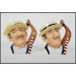 A pair of Royal Doulton large character jugs, The Gondolier. D6589. The handles modelled as