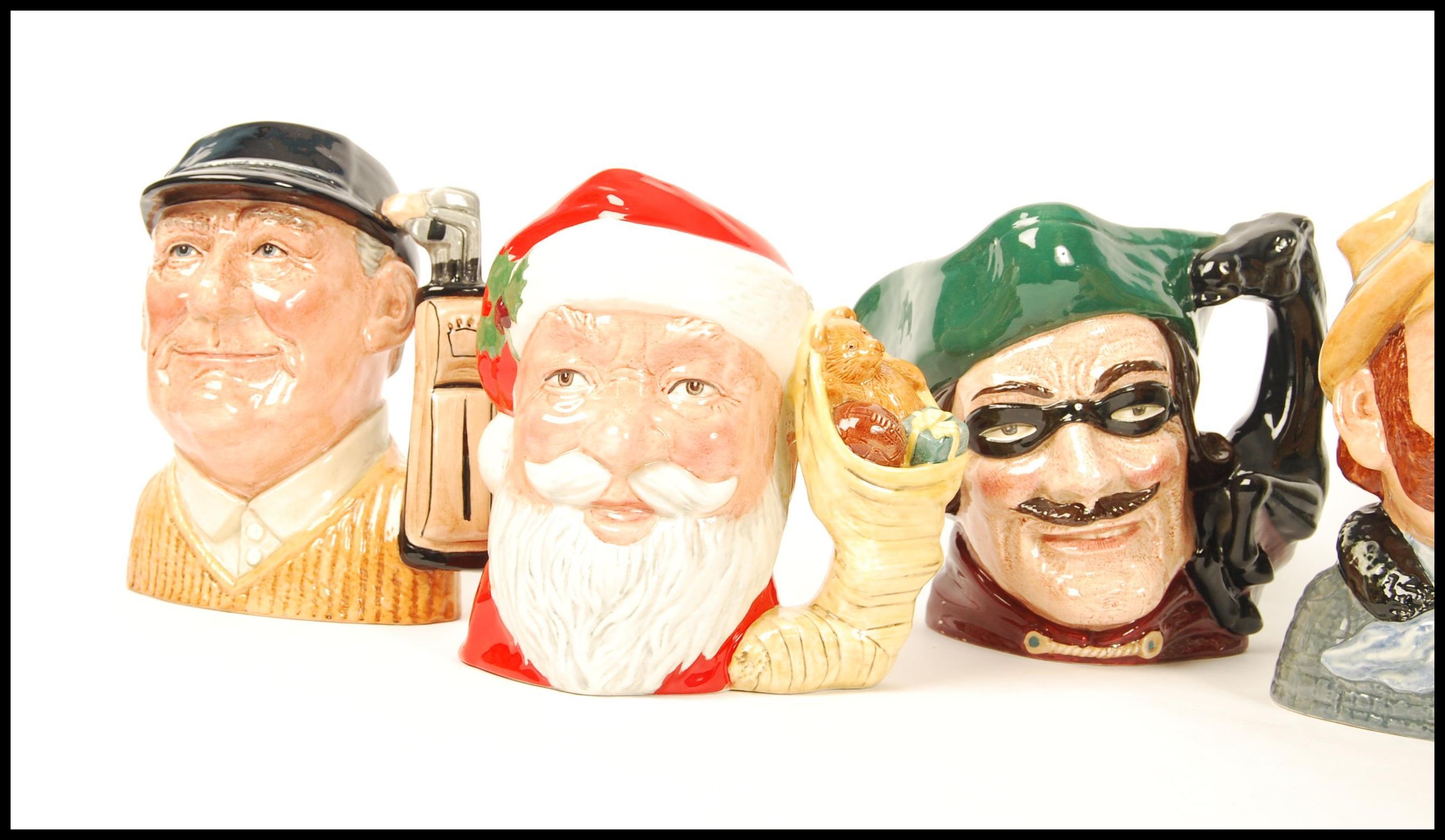 A group of six Royal Doulton character jugs to include Santa Clause D6690 , Dick Turpin D6528 , - Image 2 of 7