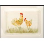 An unusual Royal Doulton BCAL C19 serving tray having hand painted decoration of two Chickens