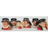 A group of Six Royal Doulton London related character jugs to include two Beefeaters , two Yeoman of