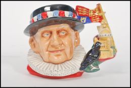 A Royal Doulton character jug depicting a Beefeater D7299, handle modelled as the Royal Standard
