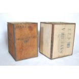 A pair of 20th century plywood and aluminium formed tea shipping storage containers / boxes.