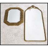 Two vintage 20th century antique style wall mirrors. One of octagonal form having a bevelled