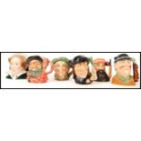 A group of six Royal Doulton character jugs to include Falstaff , Owd Mac, Queen Mary I D7188 ,