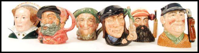 A group of six Royal Doulton character jugs to include Falstaff , Owd Mac, Queen Mary I D7188 ,