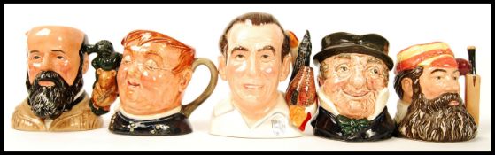 A set of five Royal Doulton character jugs to include Sir Stanley Matthews D7161 407/5000 , W G