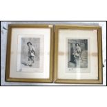 A pair of framed etching on white satin pictures after J. L. E. Meissonier by W. Edwin Law. The
