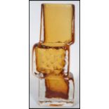 A vintage retro 20th century studio art glass Whitefriars style Drunken Bricklayer vase in amber