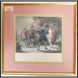 A mid 19th century coloured print entitled ' The Duel ' Shakspeare Twelfth Night Act 3 Scene 4.