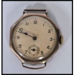 Rolex A stunning early 20th century manual wind  octagonal shaped silver gents wrist watch. The case