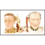 Two Royal Doulton small character jugs of Sid James from Carry On Up The Khyber as Sir Sidney Ruff-