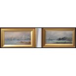 A pair of vintage 20th century framed and glazed watercolour paintings of coastal scenes, sailing