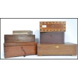 A group of vintage wooden boxes dating from the 19th century to include work boxes , jewellery