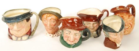 A group of Royal Doulton character jugs to include Tomy Weller , Simple Simon D6374 , Jarge , Old