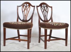 A good pair of 19th century mahogany hepplewhite dining chairs. Good tapestry upholstered