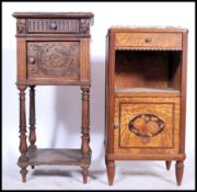 A 19th century French marble bedside cabinet table having good turned legs with  cupboard under
