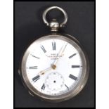 A silver 19th century Kays Perfection Lever pocket watch. Enamel face with roman Numeral chapter