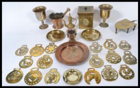 A group of vintage metal ware to include a pair of 18th century bronze ecclesiastical chalices , a