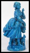 A 19th century Naples figurine group of a lady and sheep possibly Little Bo-Peep having a blue glaze
