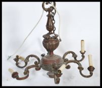 A contemporary 19th century style brass six branch chandelier, with foliate sconce arms. Measures: