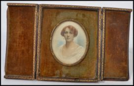 An early 20th century Edwardian Circa 1900 portrait miniature painting on ivory of a lady in