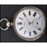 A silver cased  pocket watch. Enamel face stamped Muret Geneve with roman Numeral chapter ring,