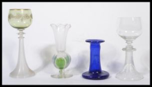 A group of 19th century glass to include a Victorian Alcase wine glass with ribbed stem and