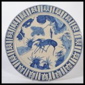 An early 19th century Dutch Delft blue and white charger plate having geometric border with