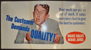 A mid century American advertising poster ' The Customer Demands Quality.... Poor work can put us