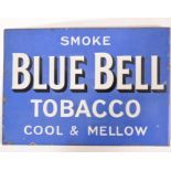 An early 20th century Industrial Blue Bell Tobacco ' Cool & Mellow ' double sided enamel sign with