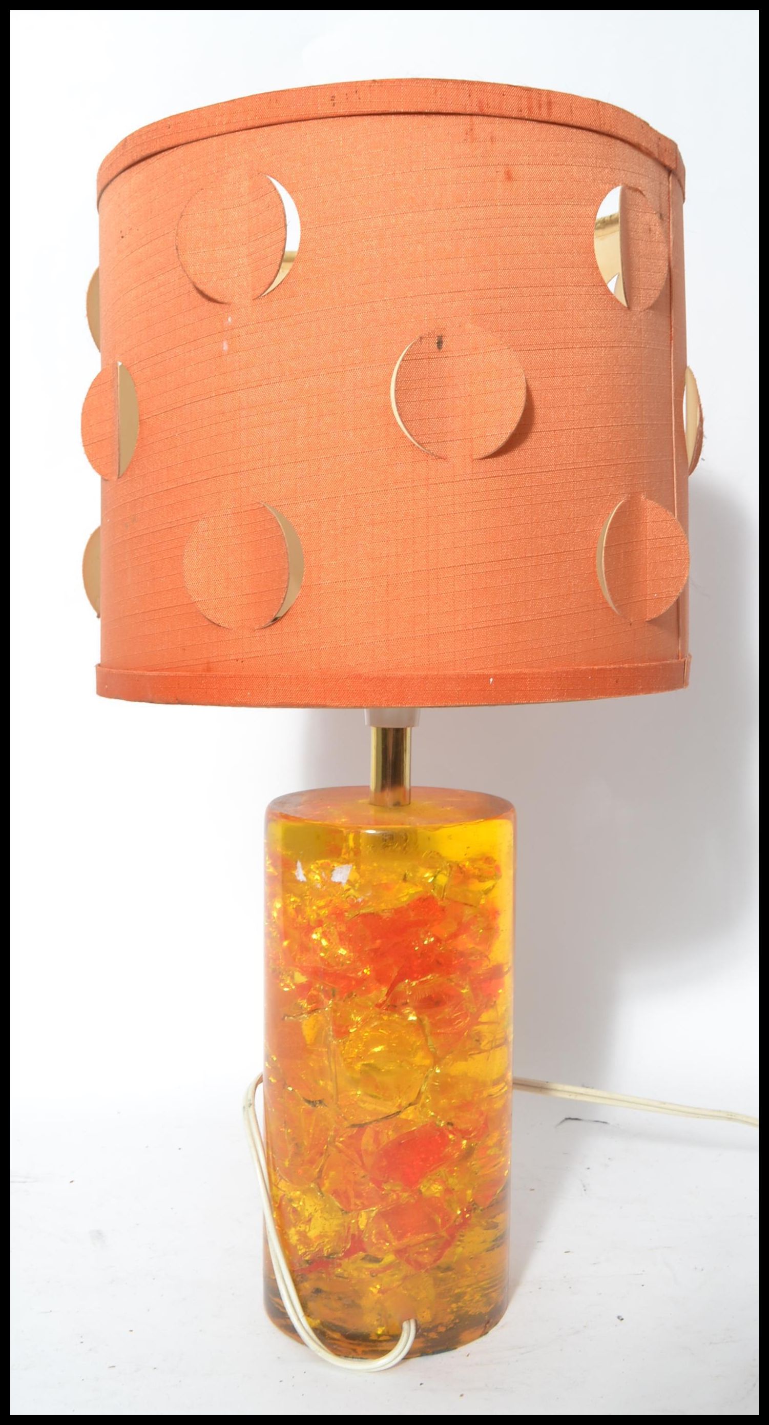 A retro vintage mid 20th century Shatterline amber type resin lamp base in orange having a - Image 3 of 6