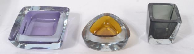A group of three retro 20th century pieces of studio art glass by Stromberg, all signed to the