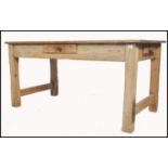 A 19th century Victorian country house scrubbed  pine scullery / refectory dining table. Raised on