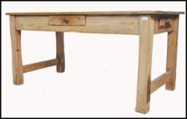 A 19th century Victorian country house scrubbed  pine scullery / refectory dining table. Raised on