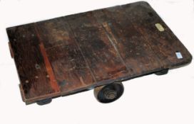 An early 20th century Industrial set of possibly Railway issue dolley wheels /  sack trucks. Heavy