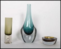 A collection of three pieces or retro 20th century pieces of studio art glass to include an